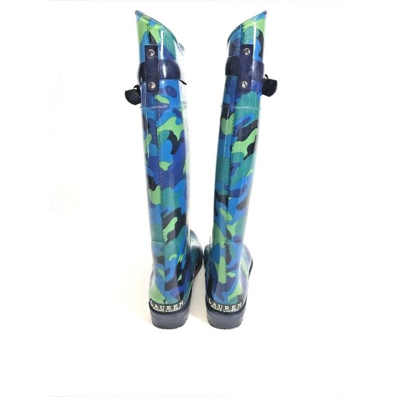Lauren Ralph Lauren Womens Rossalyn Rain Boots Camo Blue Green Black Siz… - Picture 4 of 9